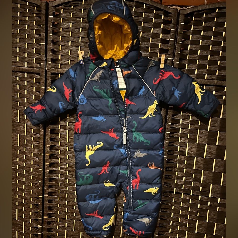 Hanna Anderson snowsuit 6-12 months. NWT blue with dinosaurs. Baby or toddler